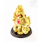Nevető Buddha elefánton rezin szobor, arany színű - 11 cm