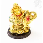 Nevető Buddha elefánton rezin szobor, arany színű - 11 cm