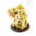Nevető Buddha elefánton rezin szobor, arany színű - 11 cm