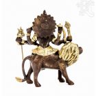 Durga istennő réz szobor, arany-bronz - 18 cm