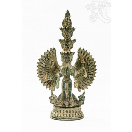 1000 karú Csenrézi réz szobor, zöld-sárga - 24 cm