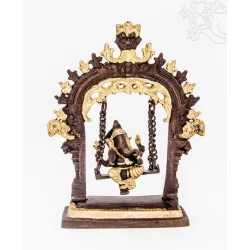 Hintázó Ganesha réz szobor, arany-bronz - 26 cm