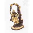 Hintázó Radha Krishna réz szobor, arany-bronz - 27 cm