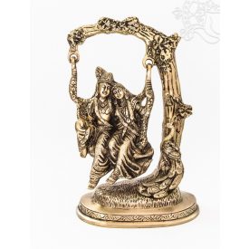 Hintázó Radha Krishna réz szobor, matt sárga - 27 cm