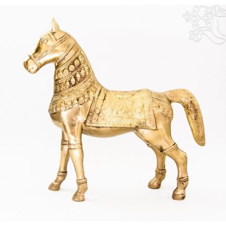 Álló ló réz szobor, arany- 29 cm