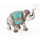 Elefánt aluminium szobor, türkiz berakással - 8 cm