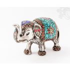 Elefánt aluminium szobor, türkiz berakással - 8 cm