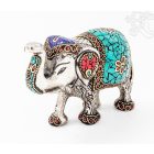 Elefánt aluminium szobor, türkiz berakással - 9,5 cm