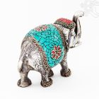 Elefánt aluminium szobor, türkiz berakással - 11 cm