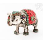 Elefánt aluminium szobor, korall berakással - 8 cm