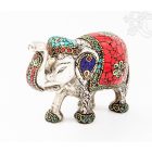 Elefánt aluminium szobor, korall berakással - 9,5 cm