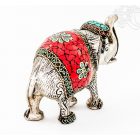 Elefánt aluminium szobor, korall berakással - 9,5 cm