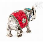 Elefánt aluminium szobor, korall berakással - 11 cm