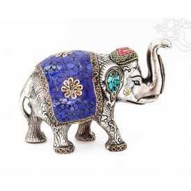 Elefánt aluminium szobor, lápisz berakással - 11 cm