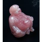 Nevető Buddha rózsakvarc kristály szobor - 9 cm