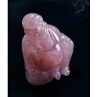 Nevető Buddha rózsakvarc kristály szobor - 12 cm