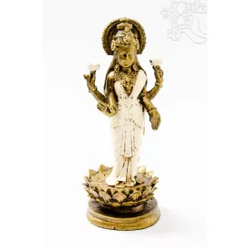Álló Lakshmi (Laxmi), szines rezin szobor - 19 cm