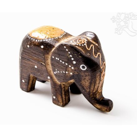 Festett mintás fa elefánt, közepes - 6 cm