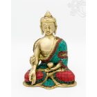 Gyógyító Buddha réz szobor, alj nélkül, kővel berakott - 20 cm