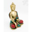 Gyógyító Buddha réz szobor, alj nélkül, kővel berakott - 20 cm