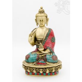 Áldó Buddha réz szobor, kővel berakott - 26cm