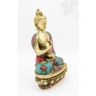 Áldó Buddha réz szobor, kővel berakott - 26cm