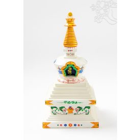 Kézzel aprólékosan festett fa sztúpa szobor - 23 cm