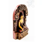 Shakyamuni Buddha trónon, rezin szobor, vörös-csont színű - 20 cm
