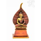Amitabha Buddha szobor bódhi levélen rezin vörös-csont színű - 18,5 cm