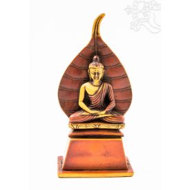   Amitabha Buddha szobor bódhi levélen rezin vörös-csont színű - 18,5 cm