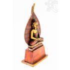 Amitabha Buddha szobor bódhi levélen rezin vörös-csont színű - 18,5 cm