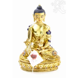   Gyógyító Buddha aranyozott szobor - 21 cm - kő berakással