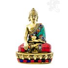 Shakyamuni Buddha réz szobor, kővel berakott - 14 cm