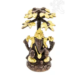 Ganesha Bódhi fa alatt réz szobor, arany-bronz - 10 cm