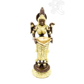 Álló Laxmi (Lakshmi) réz szobor, arany-bronz - 27 cm