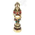 Álló Laxmi (Lakshmi) réz szobor, kővel berakott - 33 cm