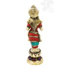 Álló Laxmi (Lakshmi) réz szobor, kővel berakott - 33 cm