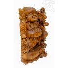 Álló nevető Buddha fa faragott szobor, nagy méretű - 60 cm