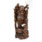 Álló nevető Buddha fa faragott szobor, hatalmas méretű - 100 cm