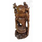 Álló nevető Buddha fa faragott szobor, hatalmas méretű - 100 cm