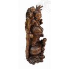 Álló nevető Buddha fa faragott szobor, hatalmas méretű - 100 cm