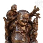 Álló nevető Buddha fa faragott szobor, hatalmas méretű - 100 cm