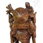 Álló nevető Buddha fa faragott szobor, hatalmas méretű - 100 cm