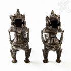 Nepáli őrző oroszlán pár réz szobor - 16 cm