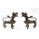 Nepáli őrző oroszlán pár réz szobor - 16 cm