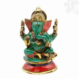   Ganesha réz szobor kővel berakott - prémium minőségű - 19 cm