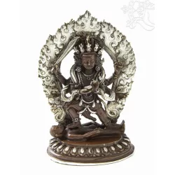   Álló Mahakala réz szobor, ezüst-antikolt, prémium minőség - 13,5 cm