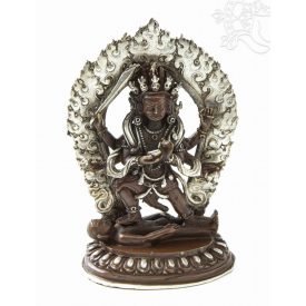   Álló Mahakala réz szobor, ezüst-antikolt, prémium minőség - 13,5 cm