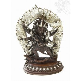   Mahakala réz szobor, ezüst-antikolt, prémium minőség - 13,5 cm