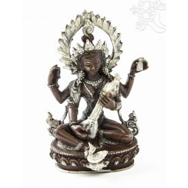   Sarasvati réz szobor, ezüst-antikolt, prémium minőség- 12,5 cm